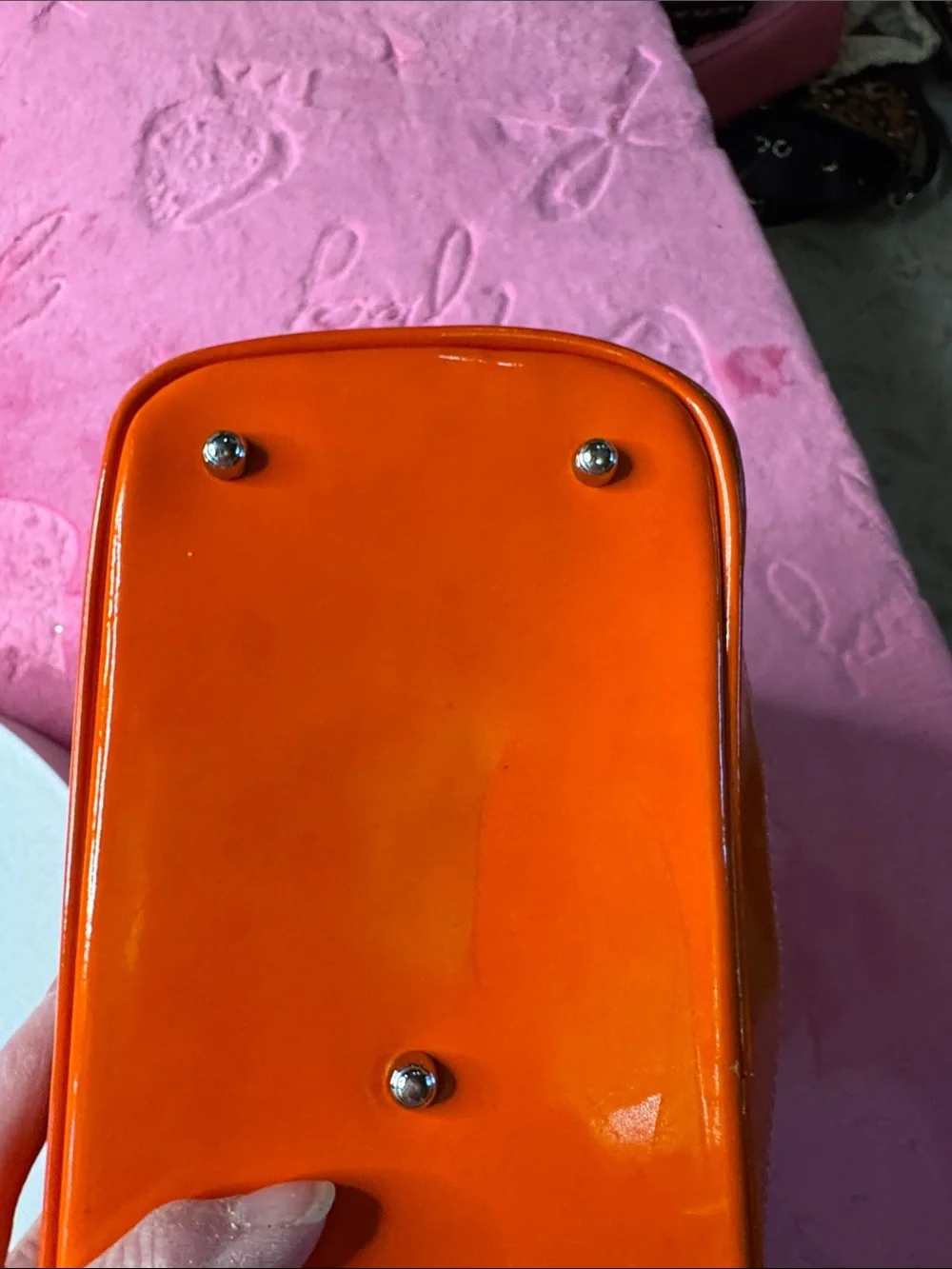 Gucci Coral Canvas & Orange Patent Leather TopZip Satchel/Crossbody Bamboo Pulls